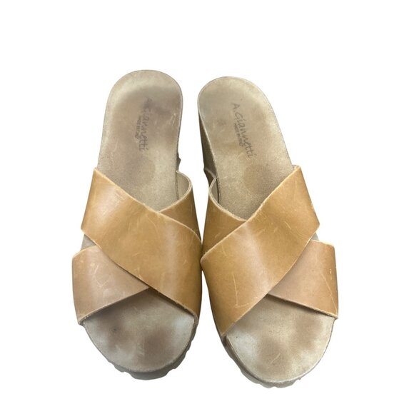 A.Giannetti Womens Tan Leather Wedge Sandals Size 7 - Picture 1 of 5